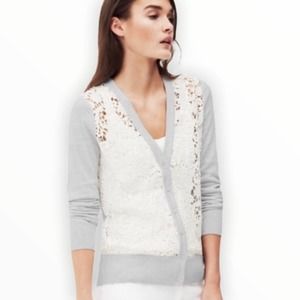 LOFT Crochet Lace Front V-Neck Cardigan Grey S NWT